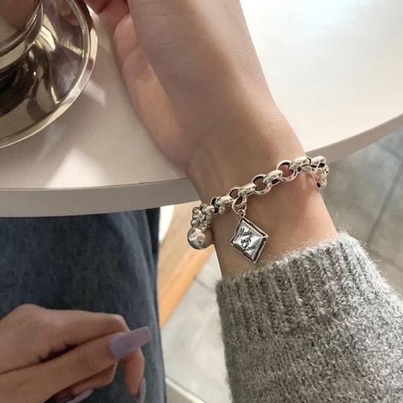 NEW 925 STERLING SILVER ENGLISH SQUARE BRACELET, NICE BRACELET, CUTE BRACELET - Picture 4 of 5